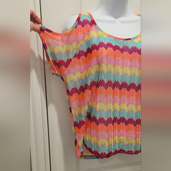 3/$20 ❤️Psychedelic Open Shoulder Sheer Crochet Blouse Vintage forever 21 Small - Picture 2 of 6